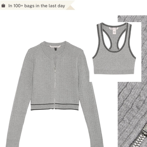 Victoria's Secret Sweaters - Victoria’s Secret Gray Luxe Ribbed Knit Zip-Up Cardigan and Crop Tank Set XS/S